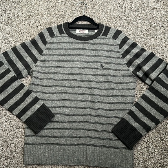 Penguin lamb wool gray striped sweater size large office career - Picture 7 of 7
